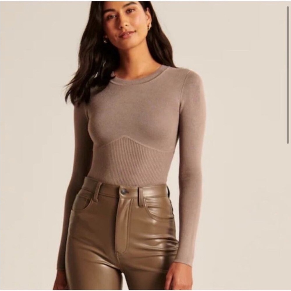 Abercrombie & Fitch Taupe Long Sleeve Bodysuit
